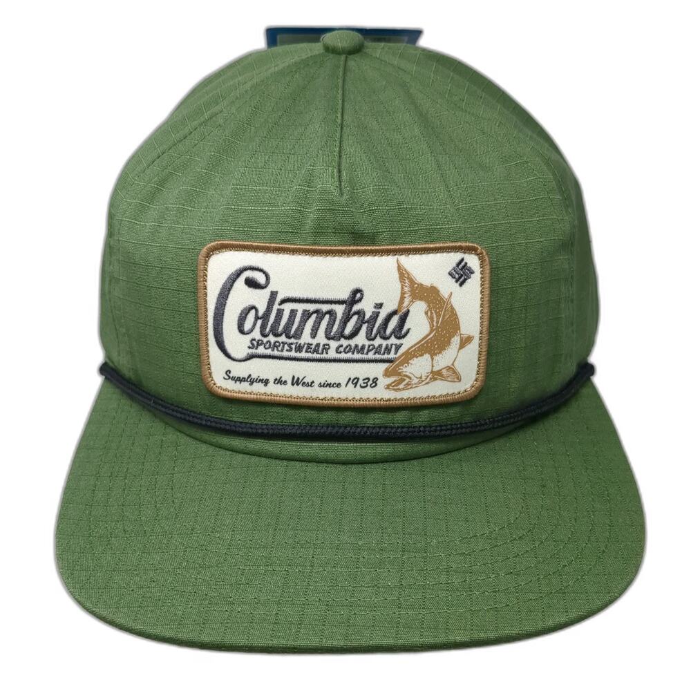 Columbia 5 Panel Green One Size Fish Patch Rope Ripstop Snapback Hat W/Tags